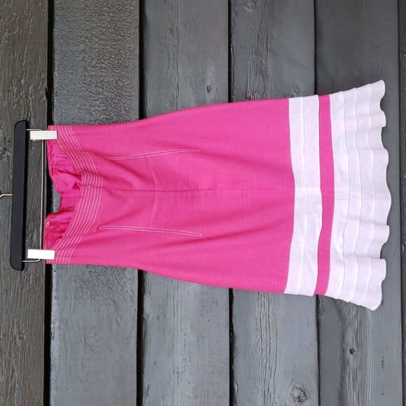 DAVID MEISTER Vintage Ruffle Hem Strapless Linen Dress Fuchsia Pink sz 8 Women's - Picture 3 of 7